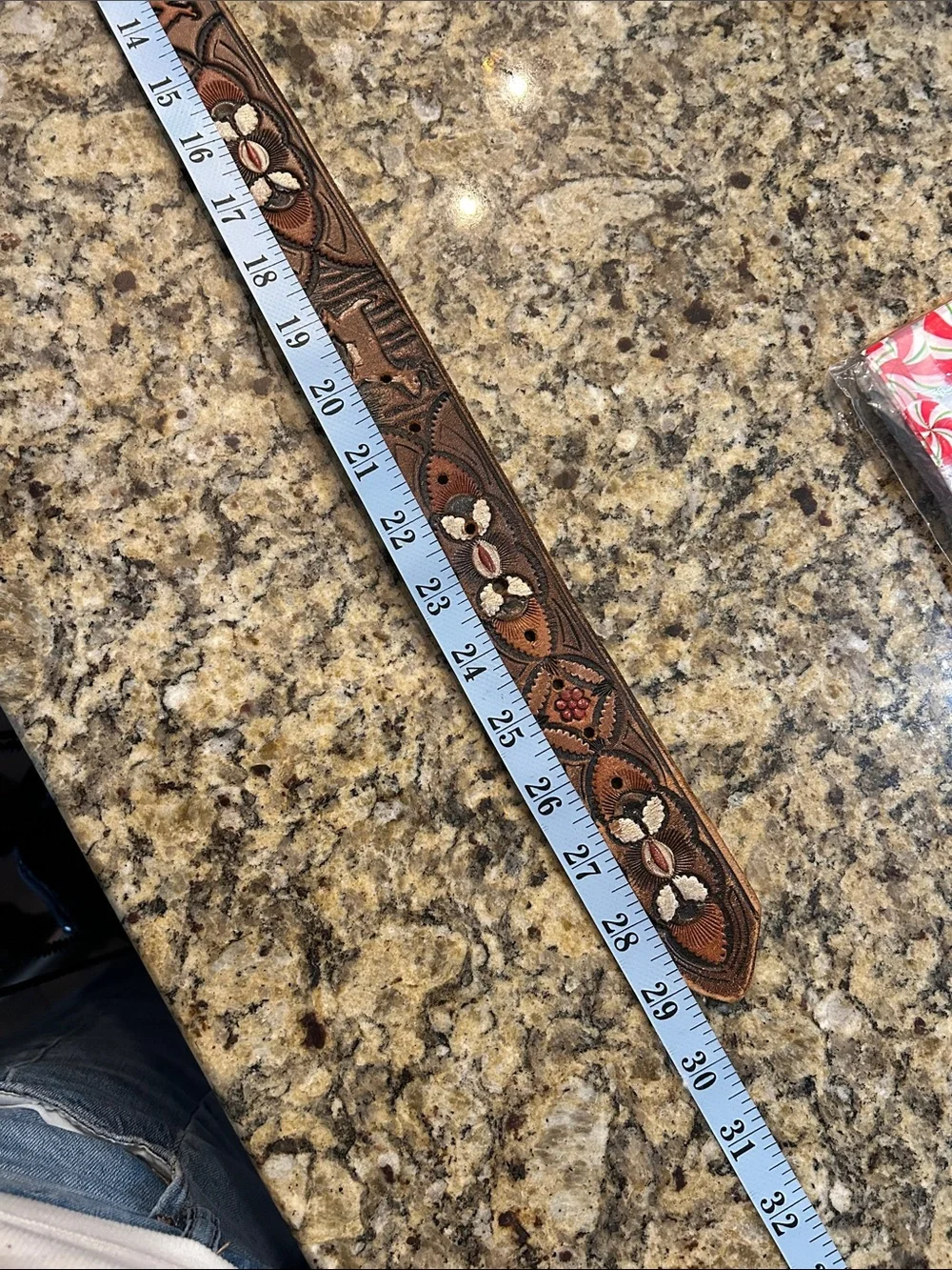 1970’s Mexican Hand-Tooled Brown Leather Belt Sz 27 Deer Motif